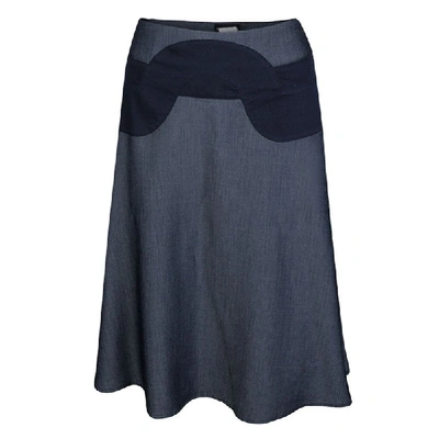 Pre-owned Emporio Armani Indigo Contrast Waist Panel Detail A-line Skirt M In Blue