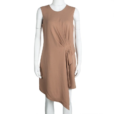 Pre-owned Giorgio Armani Beige Silk Draped Pleat Detail Sleeveless Dress M