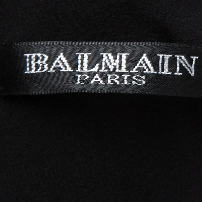 Pre-owned Balmain Black Silk Fringe Detail Gathered Dress M