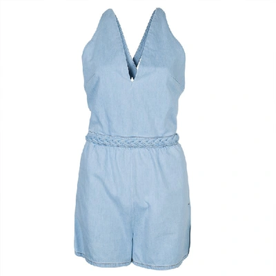 Pre-owned Valentino Blue Light Wash Denim Crossback Romper M