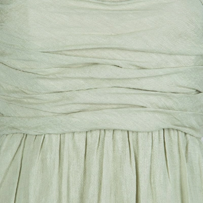Pre-owned Alberta Ferretti Pistachio Green Linen Ruched Strapless Maxi Dress M