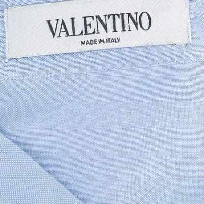 Pre-owned Valentino Blue Tie Neck Long Sleeve Shirt M