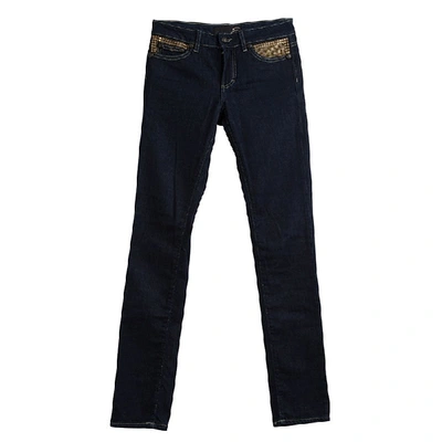 Pre-owned Just Cavalli Indigo Dark Wash Denim Studded Skinny Jeans S In Blue