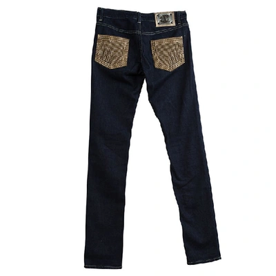Pre-owned Just Cavalli Indigo Dark Wash Denim Studded Skinny Jeans S In Blue