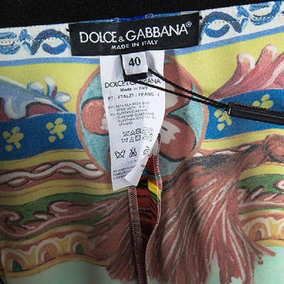 Pre-owned Dolce & Gabbana Mondello Print Elasticized Waist Silk Charmeuse Pants S In Multicolor