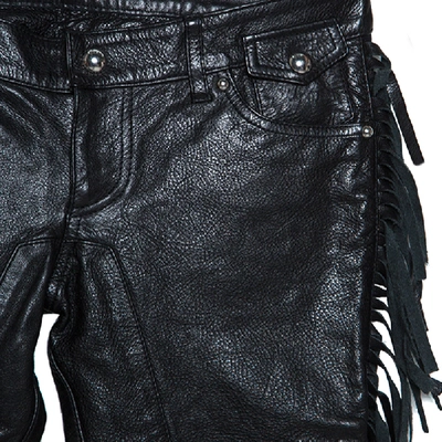 Pre-owned Dsquared2 Black Leather Fringed Trim Detail Cropped Pants S