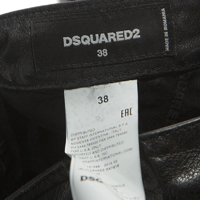 Pre-owned Dsquared2 Black Leather Fringed Trim Detail Cropped Pants S