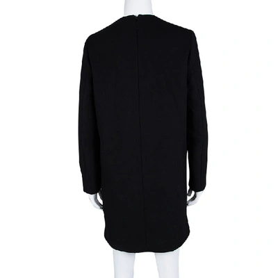 Pre-owned Stella Mccartney Black Wool Embroiderd Faces Long Sleeve Melton Shift Dress S