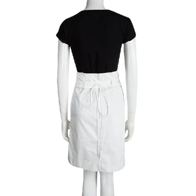 Pre-owned Celine Off White Cotton High Waist Belted Skirt S