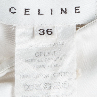 Pre-owned Celine Off White Cotton High Waist Belted Skirt S