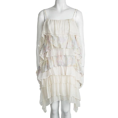 Pre-owned Stella Mccartney Cream Sleeveless Tiered Dress S