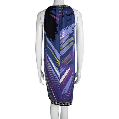 Pre-owned Emilio Pucci Purple Printed Silk Embellished Sleeveless Dress M In Multicolor