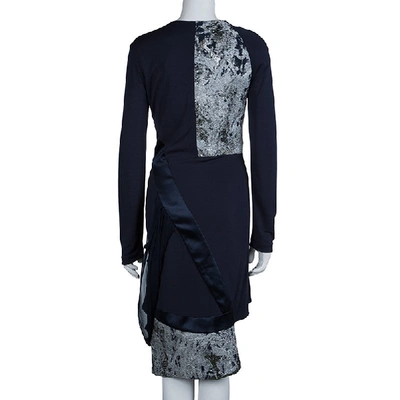 Pre-owned Prabal Gurung Navy Blue Brocade Detail Dress M