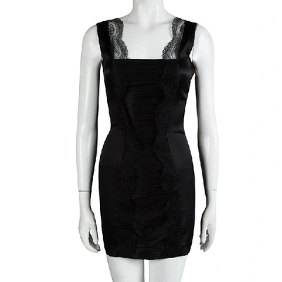Pre-owned Roberto Cavalli Black Silk Scallop Lace Detail Sleeveless Dress S
