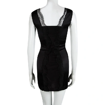 Pre-owned Roberto Cavalli Black Silk Scallop Lace Detail Sleeveless Dress S