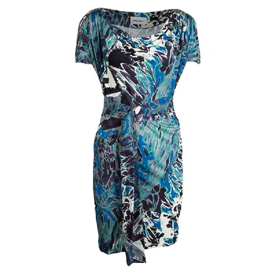 Pre-owned Emilio Pucci Multicolor Printed Silk Embellished Shoulder Detail Belted Dress S