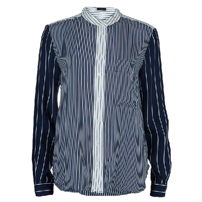 Pre-owned Joseph Blue And White Striped Long Sleeve Silk Shirt S