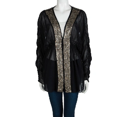 Pre-owned Chloé Black Cotton Voile Embellished Tunic M