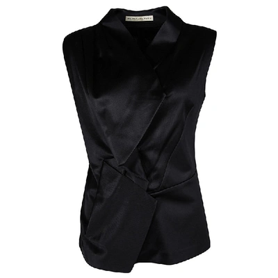 Pre-owned Balenciaga Black Satin Sleeveless Asymmetric Vest M