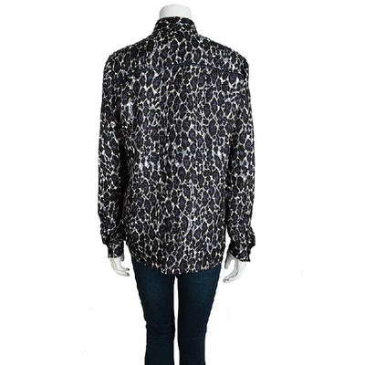 Pre-owned Ferragamo Multicolor Printed Silk Ladder Lace Insert Long Sleeve Shirt M