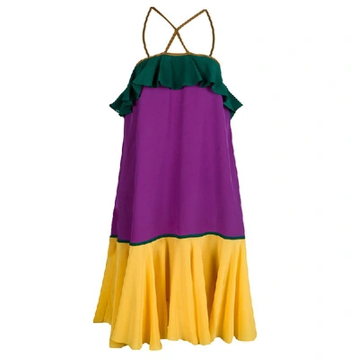 Pre-owned Dsquared2 Colorblock Ruffle Detail Sleeveless Silk Dress M In Multicolor