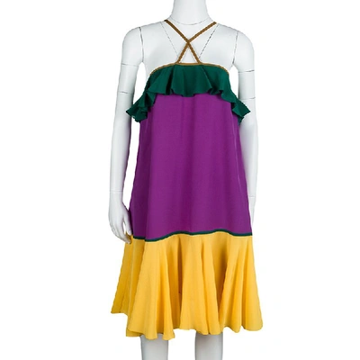 Pre-owned Dsquared2 Colorblock Ruffle Detail Sleeveless Silk Dress M In Multicolor