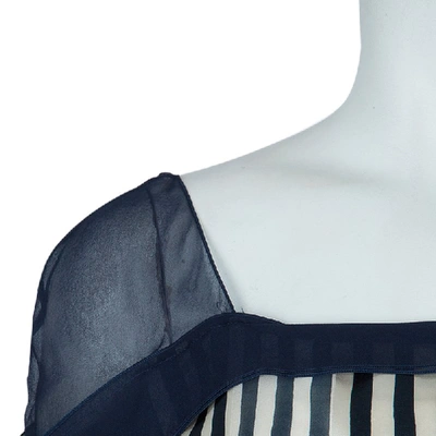 Pre-owned Alberta Ferretti Multicolor Print Sheer Sleeve Silk Blouse M