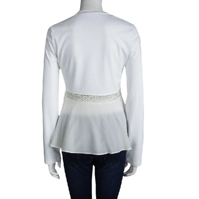 Pre-owned Chloé White Cotton Lace Insert Detail Ruffle Bottom Long Sleeve Top S