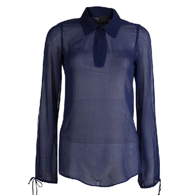 Pre-owned Fendi Indigo Cotton Draw String Long Sleeve Top M In Blue