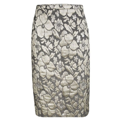 Pre-owned Miu Miu Grey Floral Lurex Jacquard Knee Length Skirt M