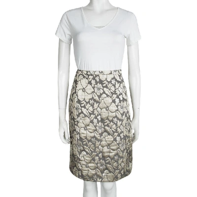 Pre-owned Miu Miu Grey Floral Lurex Jacquard Knee Length Skirt M