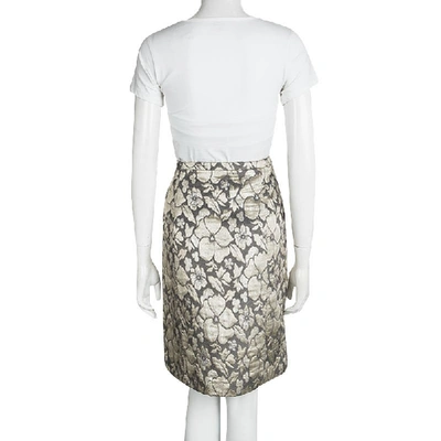 Pre-owned Miu Miu Grey Floral Lurex Jacquard Knee Length Skirt M
