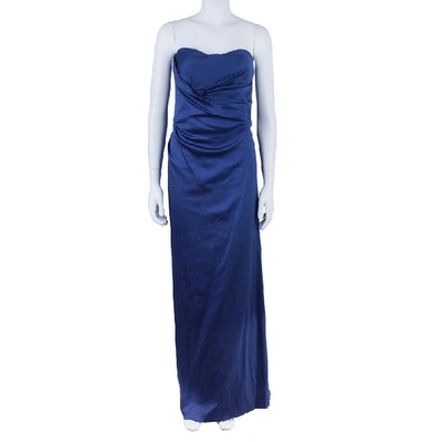 Pre-owned Alberta Ferretti Blue Strapless Fishtail Gown L