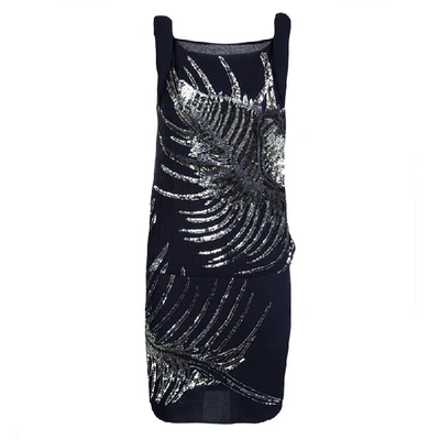 Pre-owned Emilio Pucci Navy Blue Silk Sequin Embellished Drop Waist Sleeveless Dress S