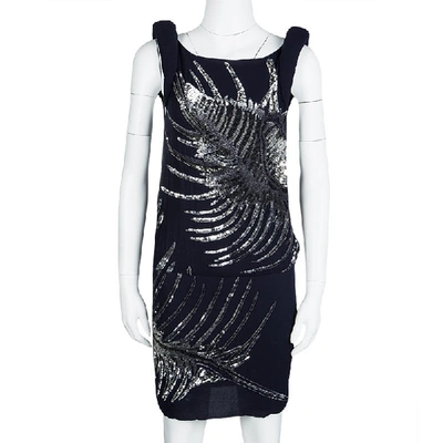 Pre-owned Emilio Pucci Navy Blue Silk Sequin Embellished Drop Waist Sleeveless Dress S
