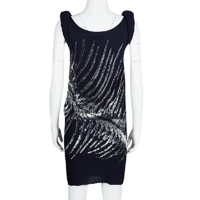 Pre-owned Emilio Pucci Navy Blue Silk Sequin Embellished Drop Waist Sleeveless Dress S