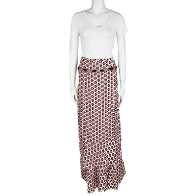 Pre-owned Christian Lacroix Multicolor Printed Silk Ruffle Detail Maxi Skirt L