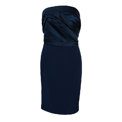Pre-owned Notte By Marchesa Navy Blue Strapless Satin And Silk Dress L