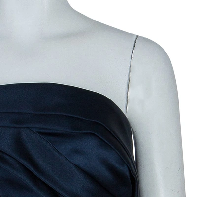 Pre-owned Notte By Marchesa Navy Blue Strapless Satin And Silk Dress L