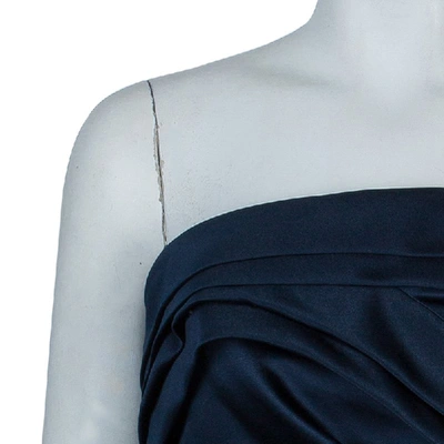 Pre-owned Notte By Marchesa Navy Blue Strapless Satin And Silk Dress L