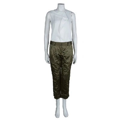 Pre-owned Vera Wang Olive Green Slipper Satin Tapered Trousers M
