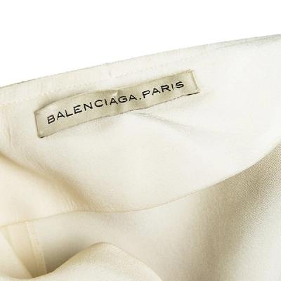 Pre-owned Balenciaga Cream Silk Contrast Embellished Belt Detail Pleated Skirt M