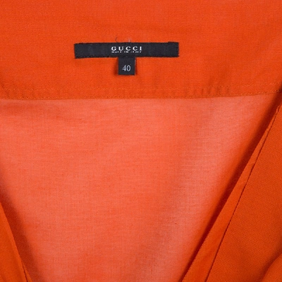 Pre-owned Gucci Orange Front Tie Detail Short Sleeve Cotton Blouse S