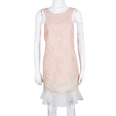 Pre-owned Ermanno Scervino Peach Ombre Embossed Jacquard Ruffled Bottom Sleeveless Dress M In Pink