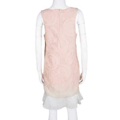 Pre-owned Ermanno Scervino Peach Ombre Embossed Jacquard Ruffled Bottom Sleeveless Dress M In Pink