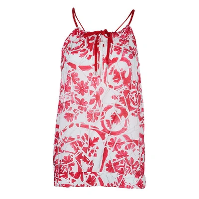 Pre-owned Gucci White Cotton Floral Print Sleeveless Tank Top M In Red