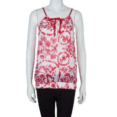 Pre-owned Gucci White Cotton Floral Print Sleeveless Tank Top M In Red