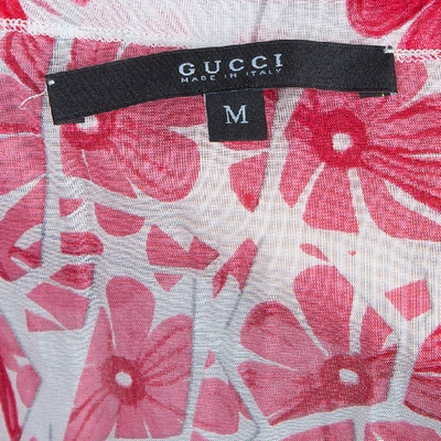Pre-owned Gucci White Cotton Floral Print Sleeveless Tank Top M In Red