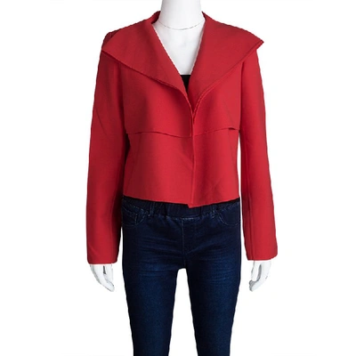 Pre-owned Oscar De La Renta Red Wool Open Front Cropped Jacket M