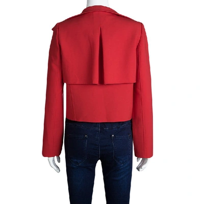 Pre-owned Oscar De La Renta Red Wool Open Front Cropped Jacket M